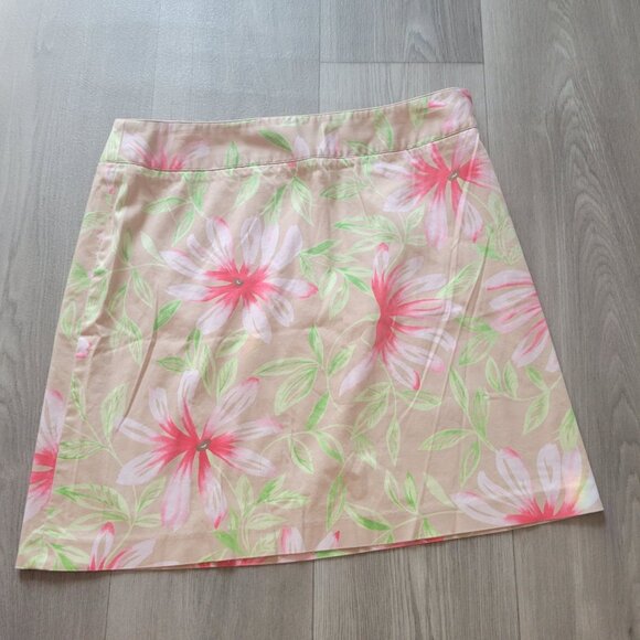 Talbots Petite A-Line Floral Skirt Size 14P Beige & Pink - Picture 3 of 5